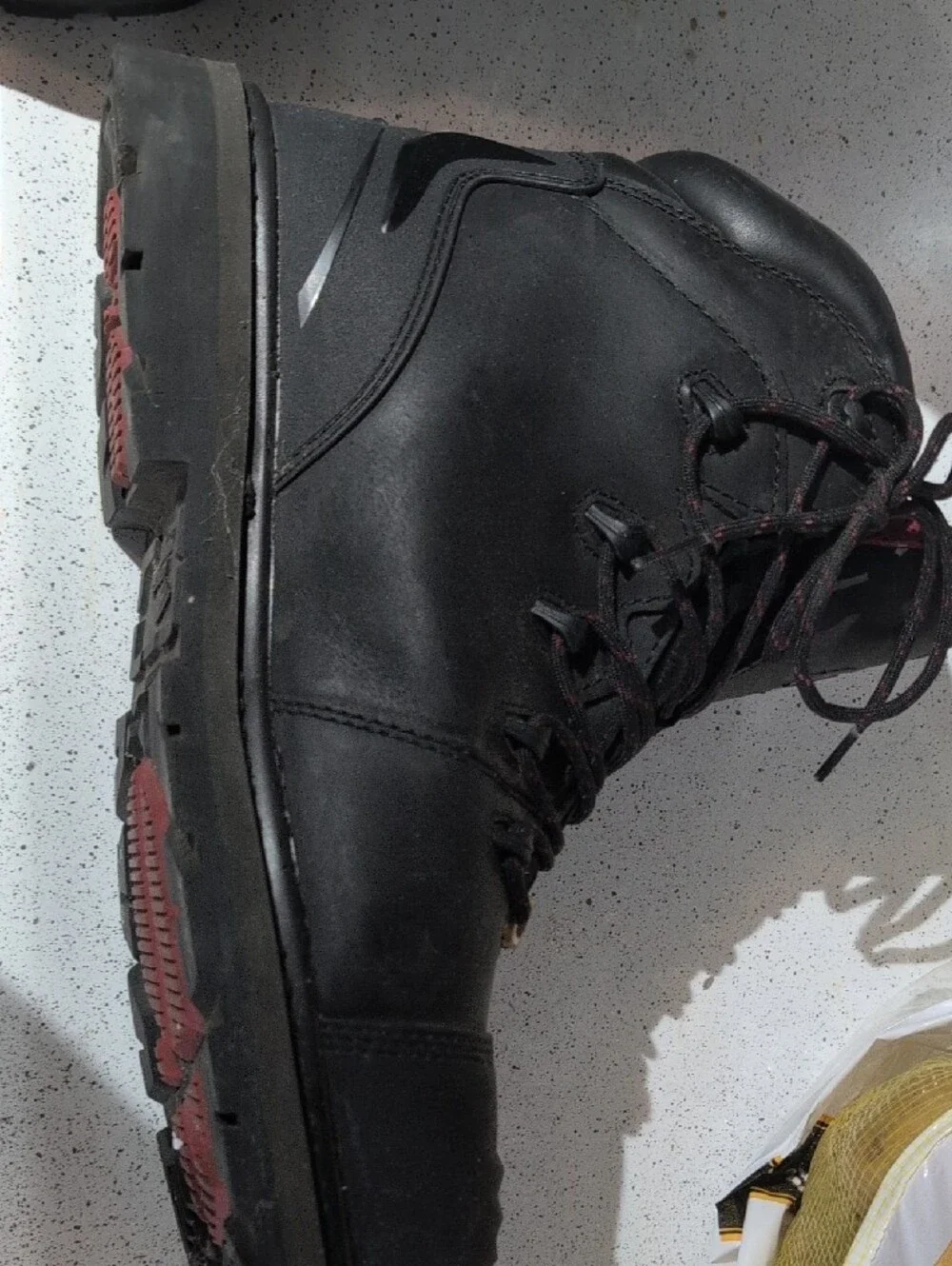 Used XXwide Avenger Black Steel Toe Work Boots with Red Trim